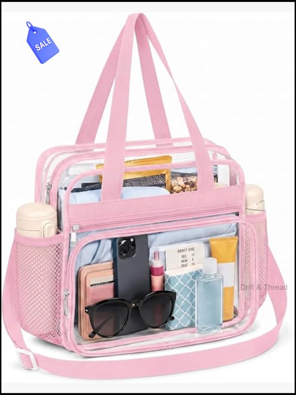 Clear Tote Bag 12x12x6 Stadium Approved Travel Crossbody Shoulder Work Concert